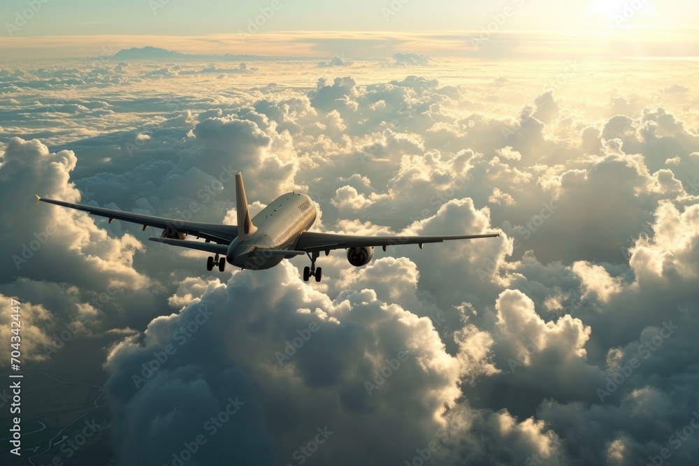 Aufkleber a large jetliner soaring through the clouds, creating a sense of freedom and adventure. perfect for 