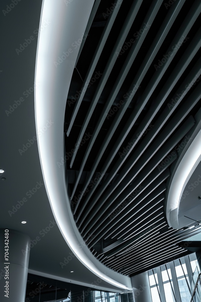 Fototapete A picture showcasing the curved design ceiling in a building. Can be used to add a modern and unique touch to architectural projects