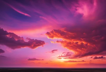 Fototapeten  Purple orange pink sunset. Beautiful evening sky with clouds background for design.    © Sylvia