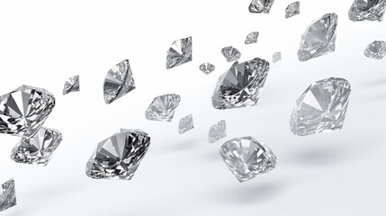 lots of shiny diamonds falling on transparent background