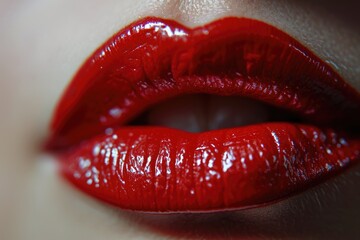 Woman's lips with vibrant red lipstick, perfect for beauty and makeup concepts