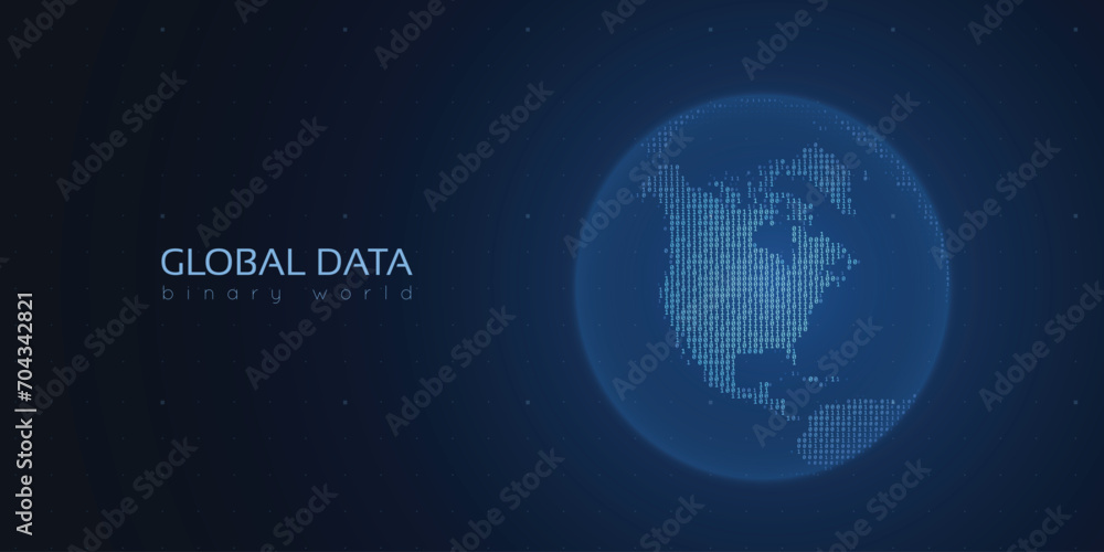 Poster binary planet earth. big data global analytics. worldwide data connection.
