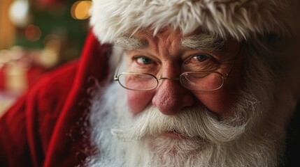 Person wearing a Santa suit up close. Perfect for holiday-themed designs and Christmas promotions