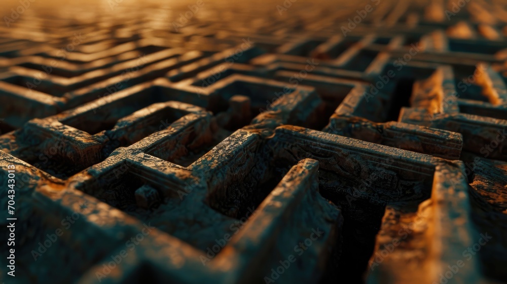 Aufkleber A close up view of a maze with a radiant sun in the background. Perfect for illustrating the concept of finding your way through challenges or symbolizing the journey to success