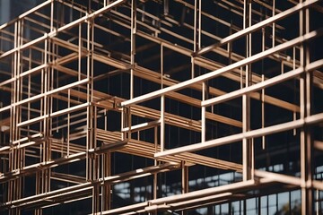 construction of a building, Building construction of metal steel framework outdoors 