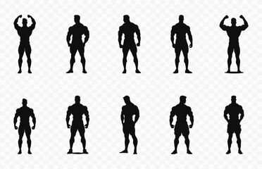 Muscular bodybuilders black Silhouette Vector Collection, Bodybuilder vector silhouettes Set