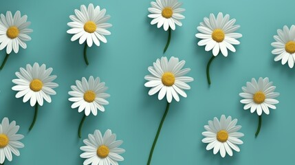 Serene 3d render: chamomile flowers in a subtle turquoise pattern

