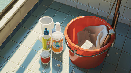 Effortless Cleaning with a Variety of Supplies in a Convenient Bucket - Enhance Hygiene and Tidiness at Home