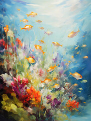 Obraz na płótnie Canvas Beautiful underwater landscape. Oil painting in impressionism style.