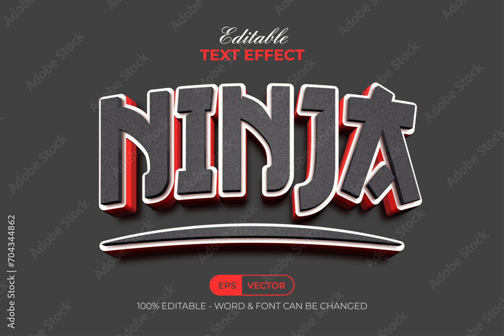 Poster ninja 3d text effect curved style. editable text effect.
