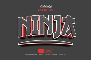 Ninja 3D Text Effect Curved Style. Editable Text Effect.
