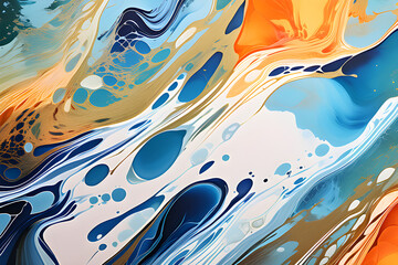 	
Closeup of abstract oil paint background texture with liquid fluid marbled paper texture banner texture. Generative AI (생성형 AI) - obrazy, fototapety, plakaty