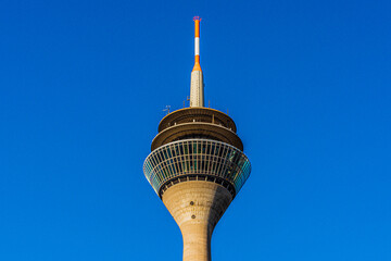 TV Tower in Düsseldorf with a cloudless blue sky in the background
