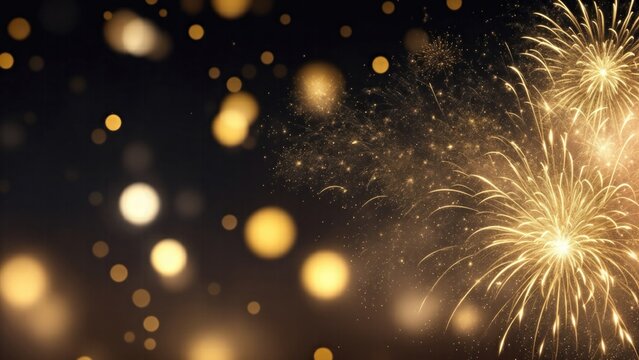 Gold and dark gray Fireworks and bokeh Abstract background