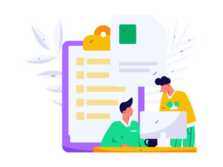 Invite friends to conduct questionnaire flat vector concept operation hand drawn illustration
