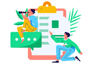 Invite friends to conduct questionnaire flat vector concept operation hand drawn illustration
