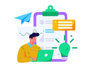 Invite friends to conduct questionnaire flat vector concept operation hand drawn illustration
