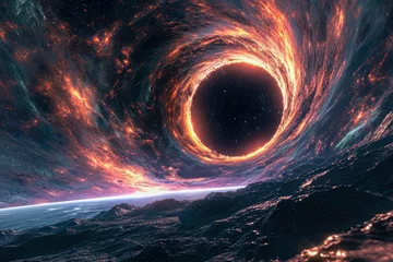 Fototapete Universum wormhole opening in space and connecting two distant locations