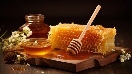 Close-up of fresh honey with honeycomb - sweetness from nature's bounty