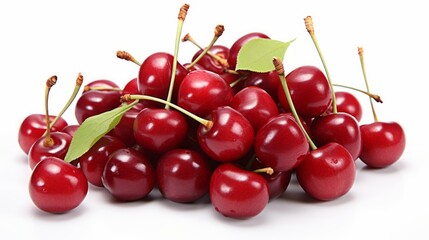 Bountiful harvest: fresh red cherries piled high on white background - vibrant and juicy fruit stock photo
