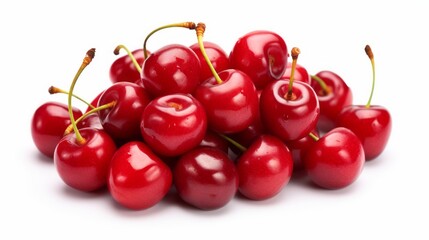 Bountiful harvest: fresh red cherries piled high on white background - vibrant and juicy fruit stock photo
