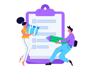 Invite friends to conduct questionnaire flat vector concept operation hand drawn illustration
