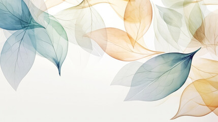 Branch of leaves transparent watercolour background. Pastel colour palette. Generative AI