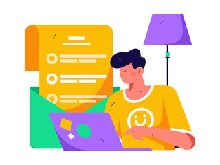 Invite friends to conduct questionnaire flat vector concept operation hand drawn illustration
