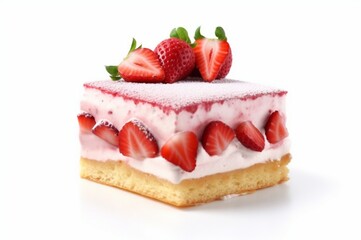 colorful sponge cake with strawberries isolated on white background. generative ai