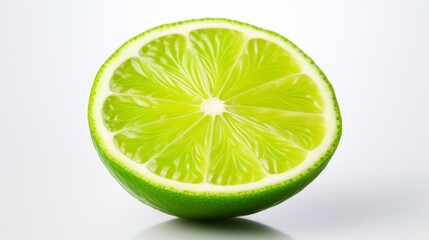 Vibrant slice of green lime – fresh citrus fruit isolated on white background
