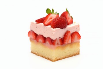 colorful sponge cake with strawberries isolated on white background. generative ai