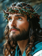 Jesus Christ with a crown of thorns.AI generative. - obrazy, fototapety, plakaty