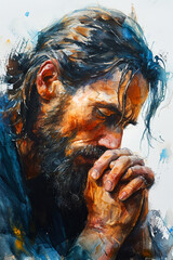 jesus praying, watercolor painting,AI generative
