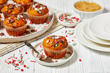 Сhristmas sweet potato muffins on plate, close-up