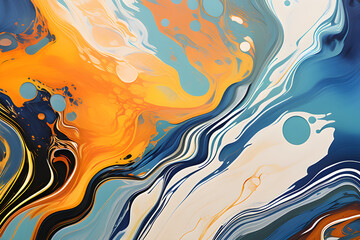 	
Closeup of abstract oil paint background texture with liquid fluid marbled paper texture banner texture. Generative AI (생성형 AI) - obrazy, fototapety, plakaty