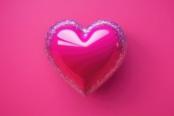 3D Heart with sparkle s. Social media emoji. Valentines day. Pink heart emoticon. Love mood. Cartoon creative design icon isolated. 3D Rendering