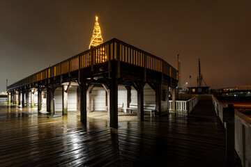 Alte Liebe (Old Love), famous observation deck in Cuxhaven, Germany at the river Elbe at Christmas...