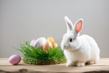 Naklejka na ściany i meble a high quality stock photograph of a single easter atmosphere bunny isolated on a white background