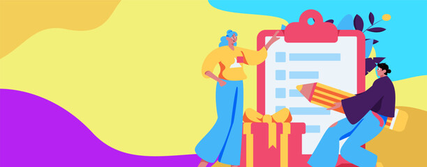 Obraz premium Invite friends to conduct questionnaire flat vector concept operation hand drawn illustration 