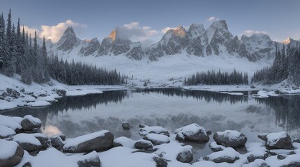 landscape with snow covered mountains Snow Lake