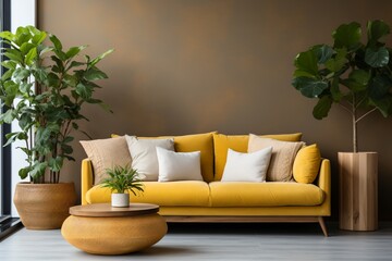 brown wall living room interior design