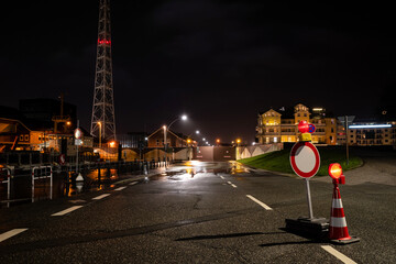 closed flood gate seen from the waterside during storm surge in Cuxhaven, Germany