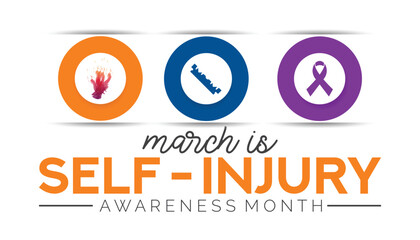 Self Injury Awareness Month is observed every year in March. Holiday, poster, card and background vector illustration design.