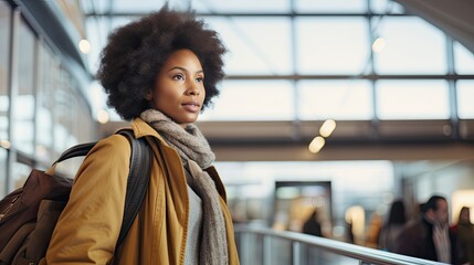 Fototapeta premium african female in the airport traveling at destination