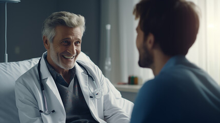 Fototapeta na wymiar Smiling Doctor Engaging in Conversation with Patient