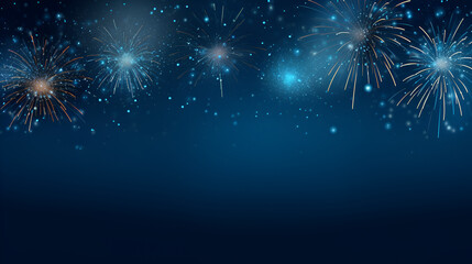Fireworks on blue background with stars and_ space for copy, generative ai