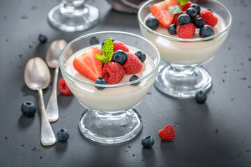 Delicious and cold Panna Cotta as Italian traditional dessert.