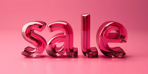 SALE. Transparent pink and red typography "Sale word" 3D render. Peach fuzz colour.  "sale" banner. Neon colors.