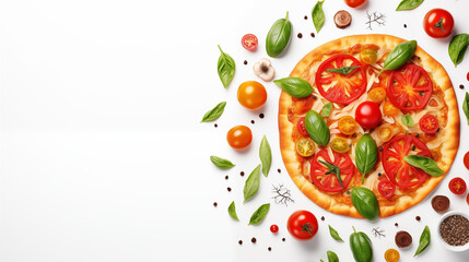 pizza with tomatoes and basil