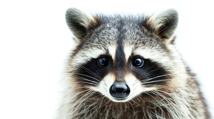 Fototapeta premium Close up of a raccoon isolated on white background. Cute animal , save planet concept.